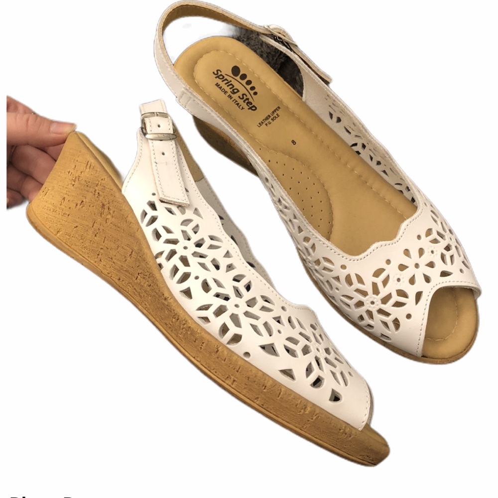 NEW Spring Step White Wedge Sandal Size 8